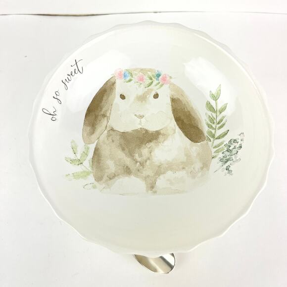 Mud Pie Brown Watercolor Bunny Pedestal Candy Dish - Picture 3 of 6